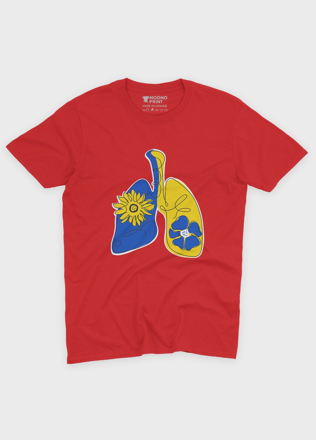 Червона літня жіноча футболка з патріотичним принтом легені (ts001-4-sre-005-1-102-f) Modno