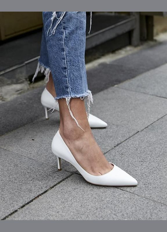 No Brand Весільні шкіряні туфлі лодочки білий з натуральна шкіра, — літо (300578239)