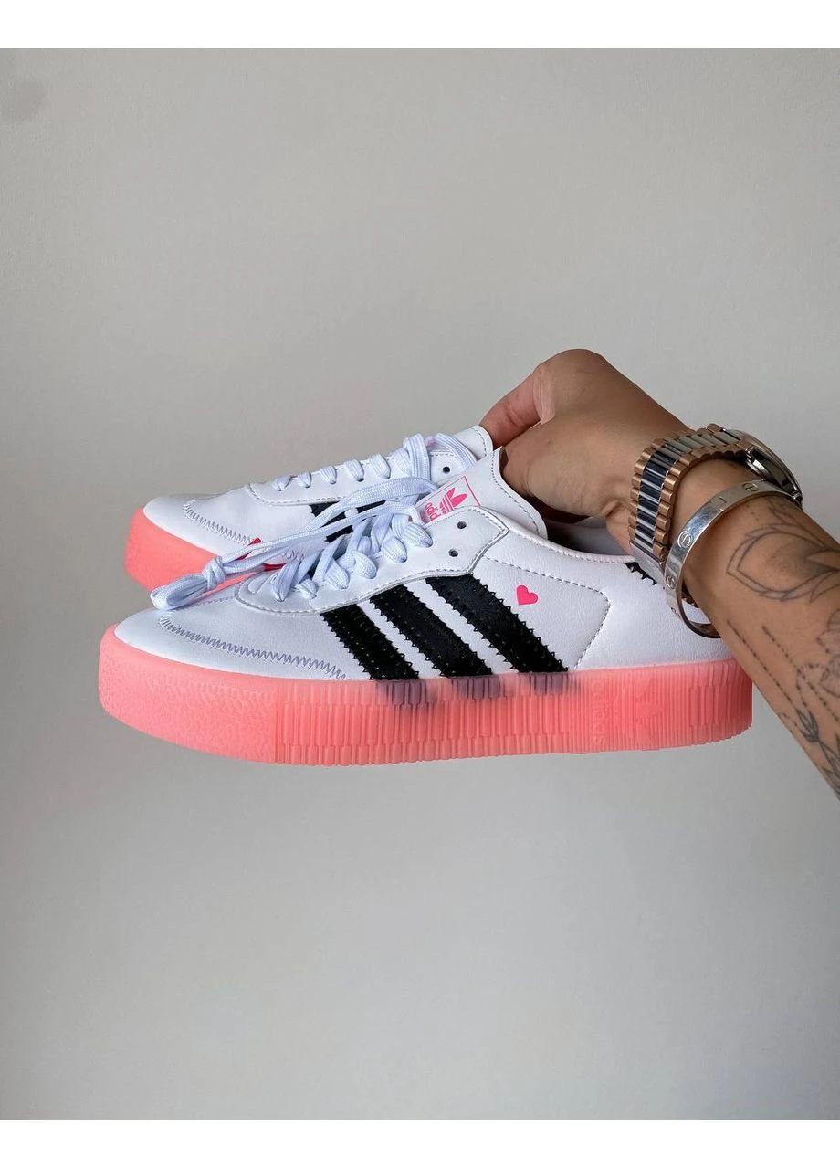 Білі літні кросівки adidas samba white black pink адідас самба No Brand