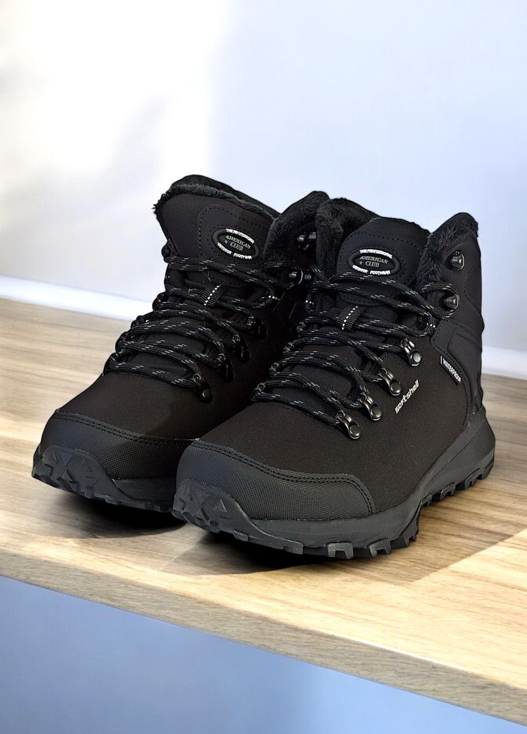 Черные зимние термо ботинки дутики зимние для мужчины для подростка hl144/24 мембрана American Club