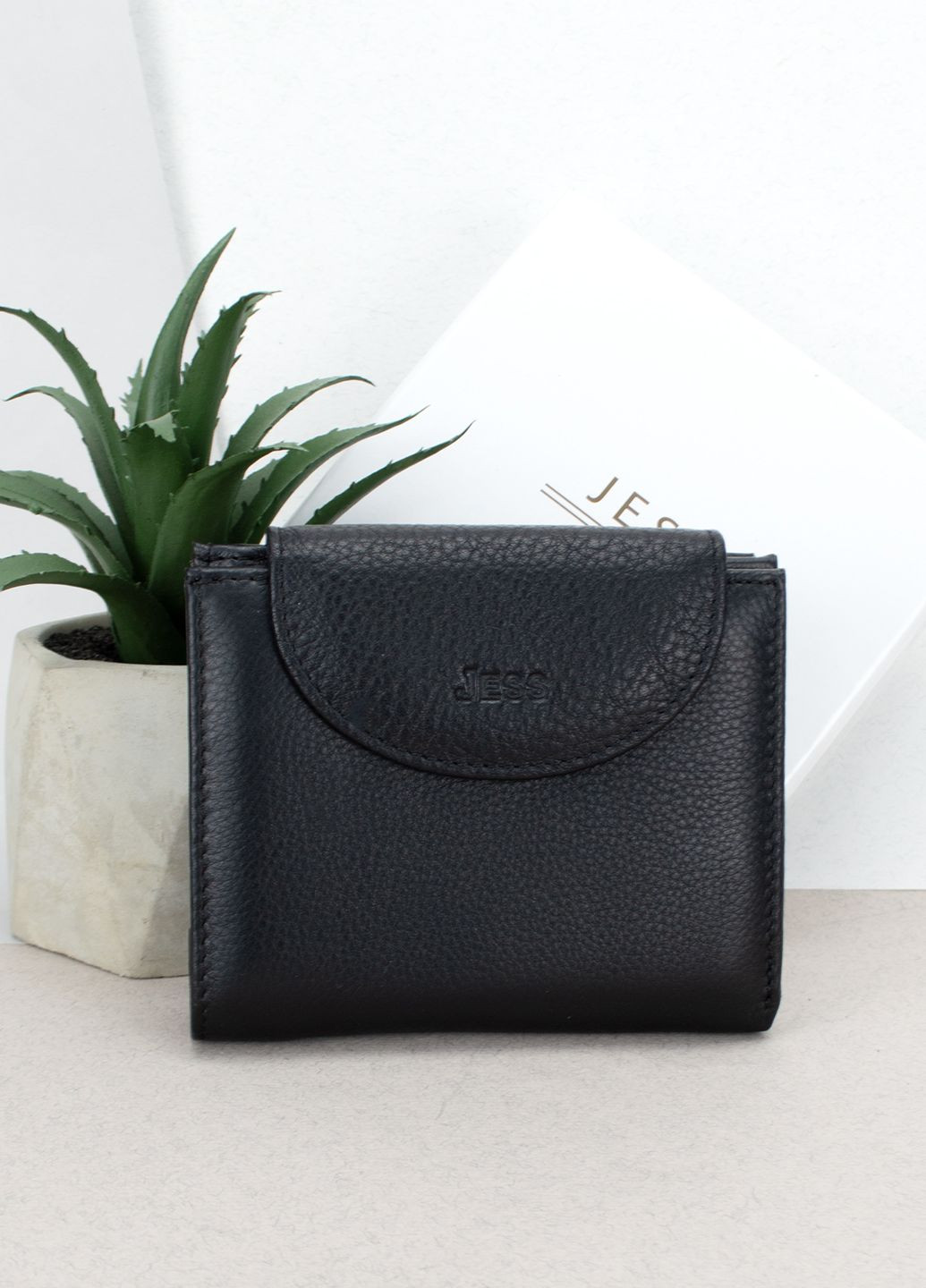 Жіночий шкіряний гаманець чорний 375-2023-1 на кнопці Jess (290389322)
