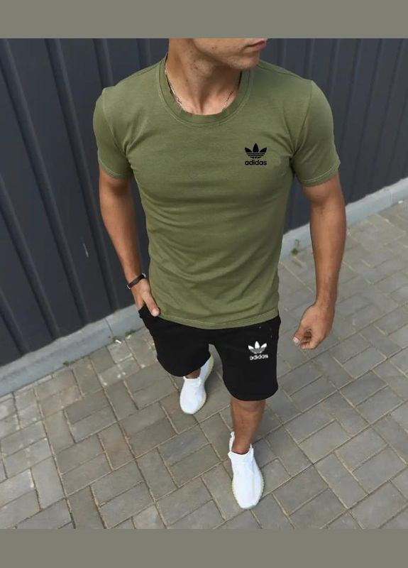 Хакі (оливкова) легка футболка з лого adidas з коротким рукавом Vakko