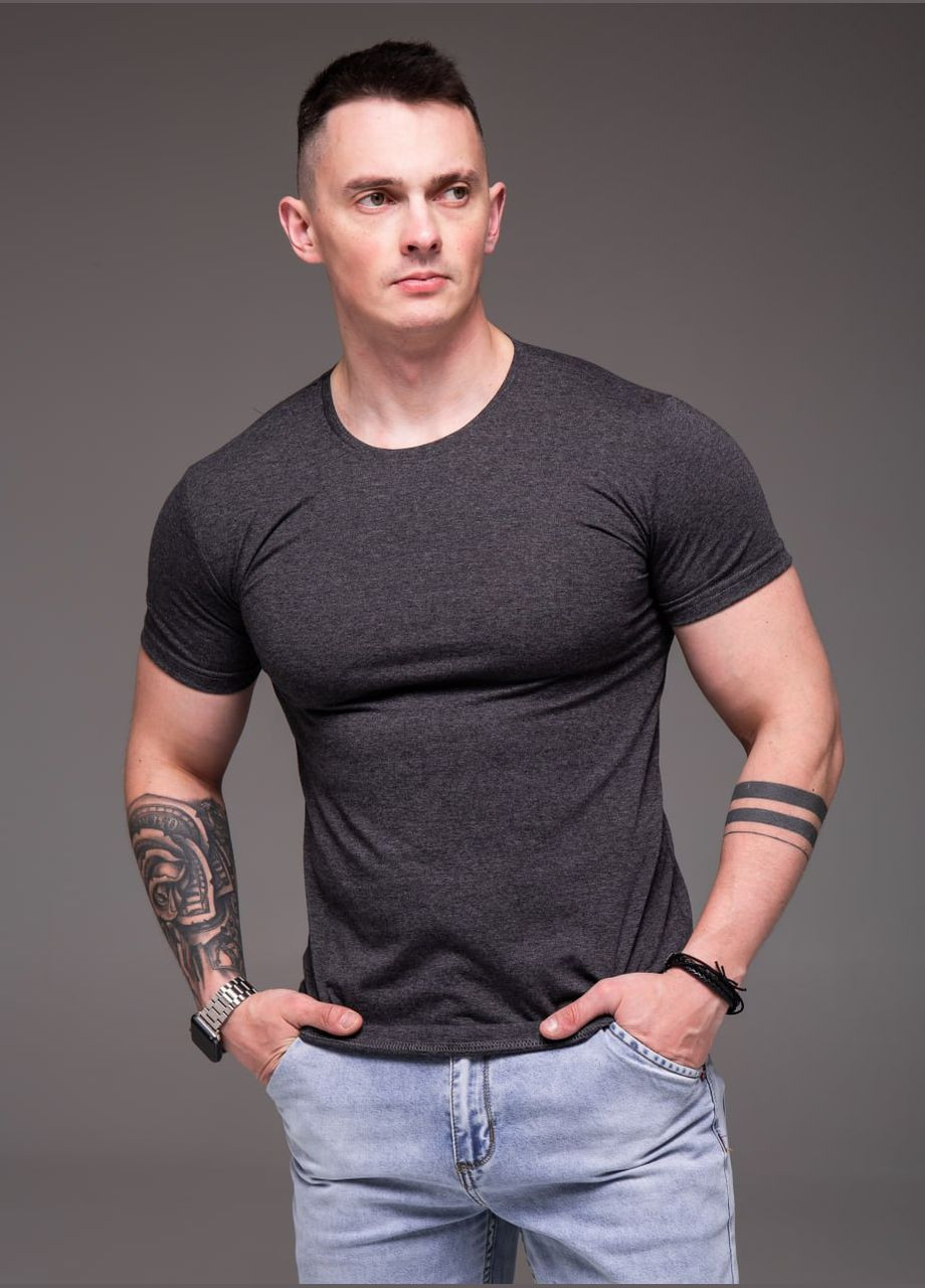 Темно-серая базовая футболка хлопок с коротким рукавом Vakko