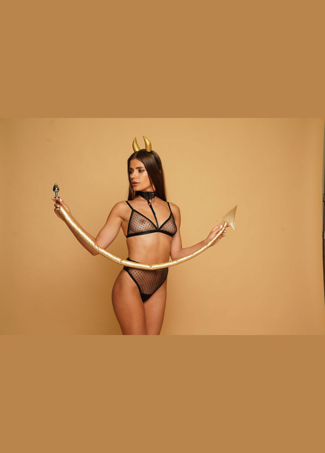 Анальный хвост дьявола без пробки, Золотистый, 100 см. OKOVA (315149111)