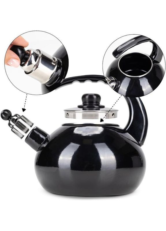 Чайник емальований "Boiling Water" 2.5л зі свистком, чорний глянець Kamille (339778075)