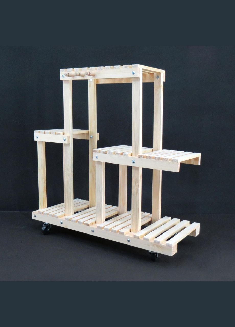 Подставка для цветов из дерева Шатийон на колёсиках бланже (ЦВТ-111301) No Brand (328227042)