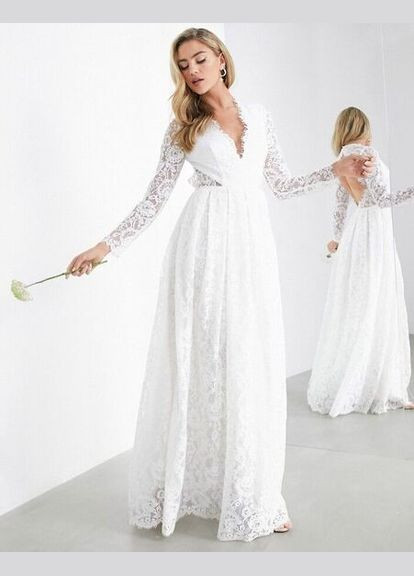 Молочна святковий сукня з відкритою спиною Asos з квітковим принтом