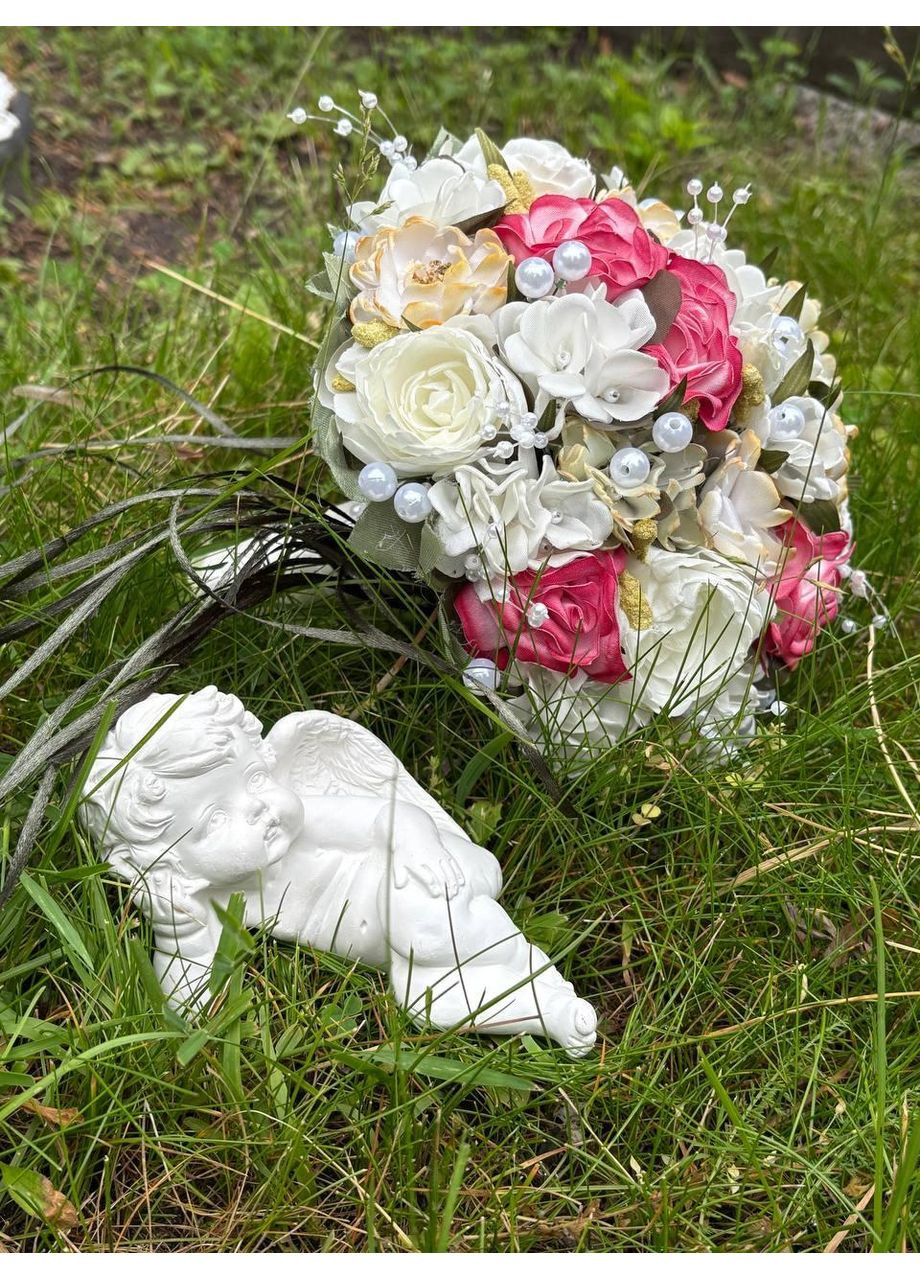 Букет-дублер нареченої зі штучних квітів Весільний букет-дублер з рожевими трояндами No Brand (367056145)