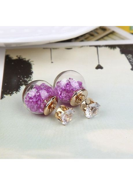 Сережки/сережки пуссети, прозорі кульки, з кристалами, нарядні «Color style» (пурпурний) GOLDEN ROSE (366219637)