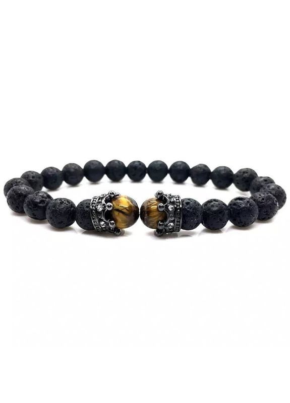 Браслет з лавового каменю та тигрового ока з двома чорними коронами (30025) Hemst (301071352)