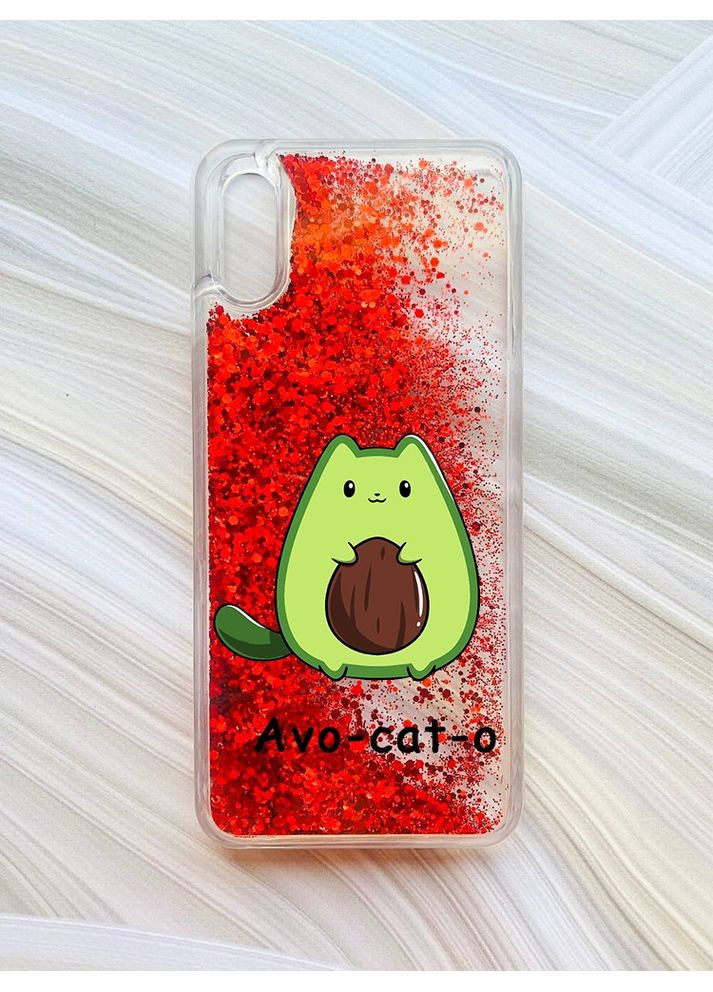 Чохол з плаваючими блискітками на Xiaomi Redmi 9A Червоний Котик Авокадо (принт 306) Creative (360711788)