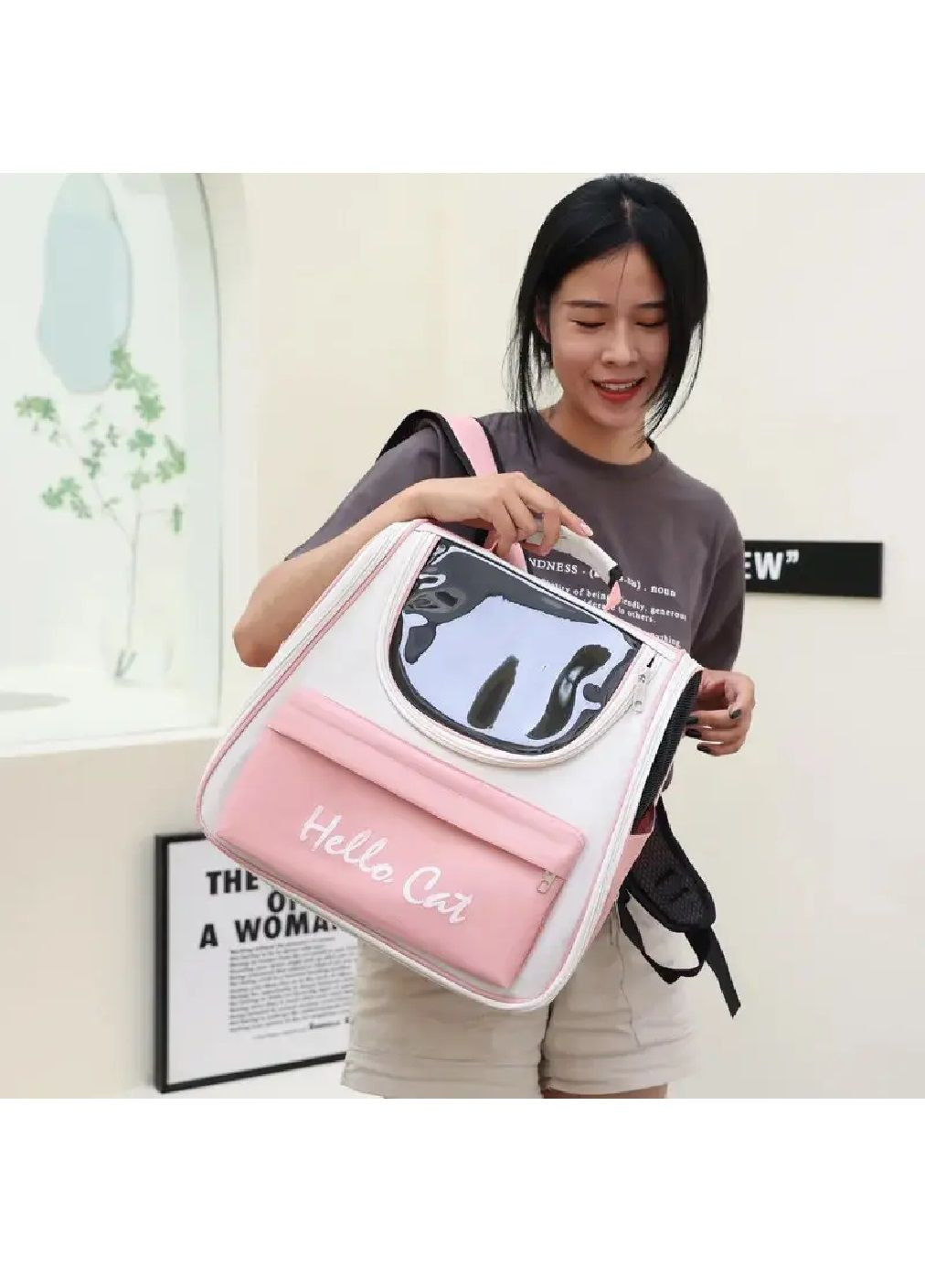 Рюкзак сумка переноска для тварин кішок собак з кишенею прозорим вікном вентиляцією 37х24х32 см (477264-Prob) Персиковий Unbranded (296095293)