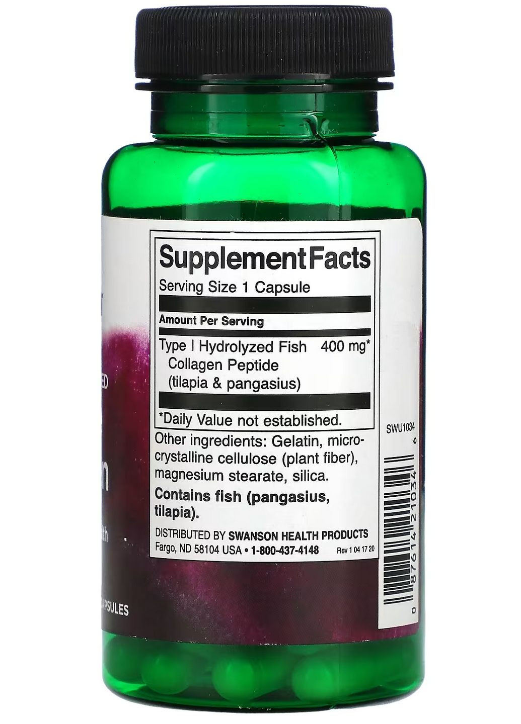 Морський колаген, 400 мг, 60 капсул - підтримка шкіри, волосся, нігтів та суглобів Swanson - (360693250)