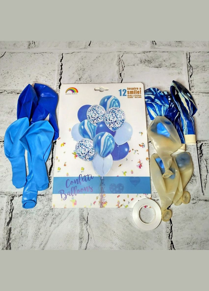 Повітряні кульки латексні Агати з конфеті набір 12 шт Блакитні No Brand (331633437)