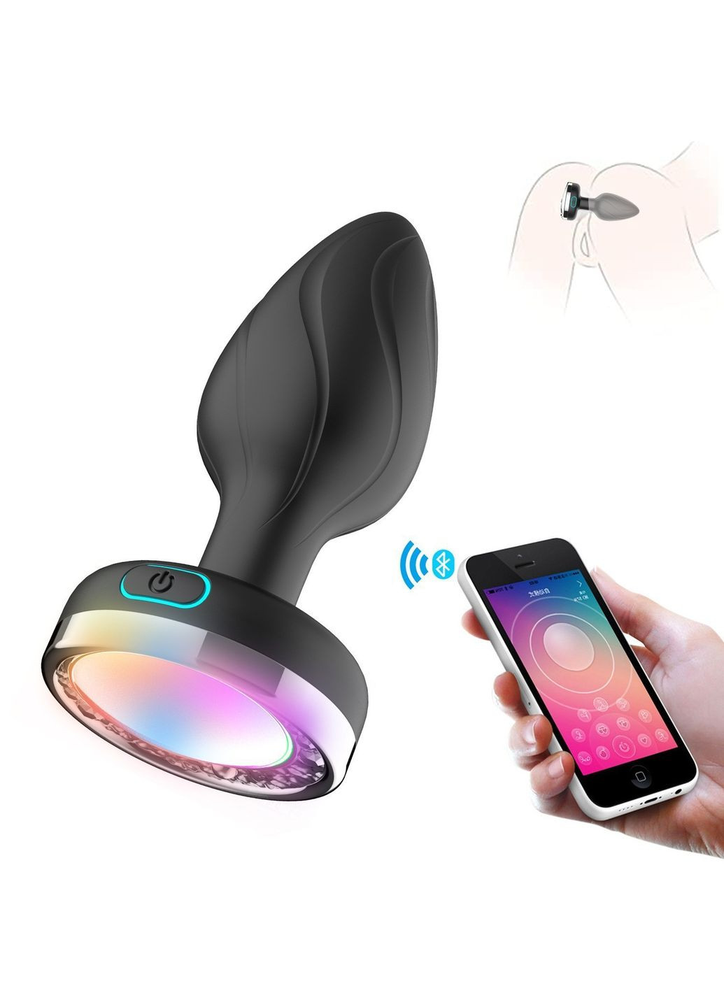 Анальный вибромассажер черный с подсветкой и дистанционным управлением, 10 см No Brand (315725449)