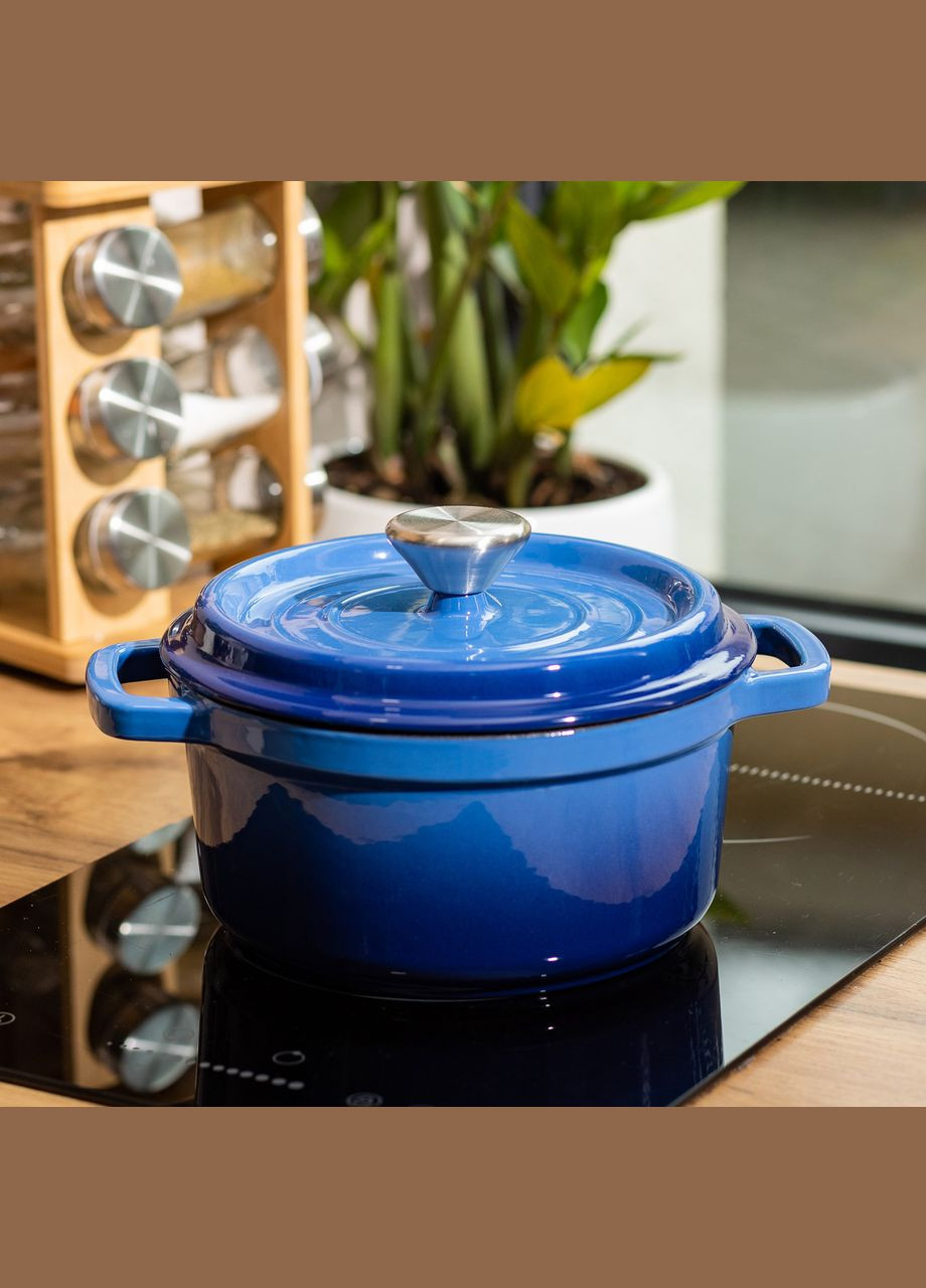 Каструля чавунна емальована 2 л з кришкою Ø20 см Синя HP-1-2BL No Brand (353503396)