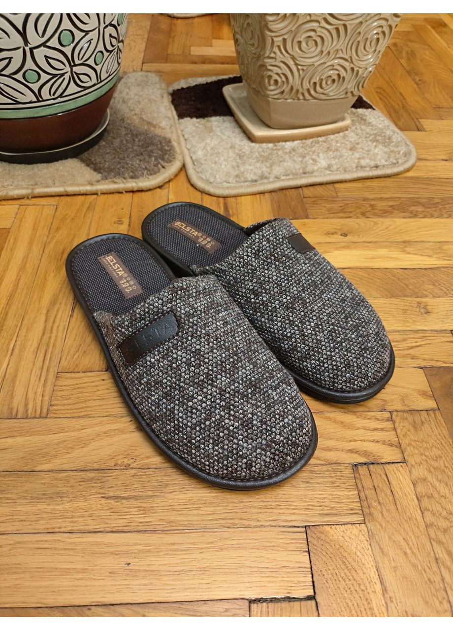 Коричневые мужские тапочки комнатные домашние велюровые мягкие качественные стильные с закрытым носком теплые тапк Белста