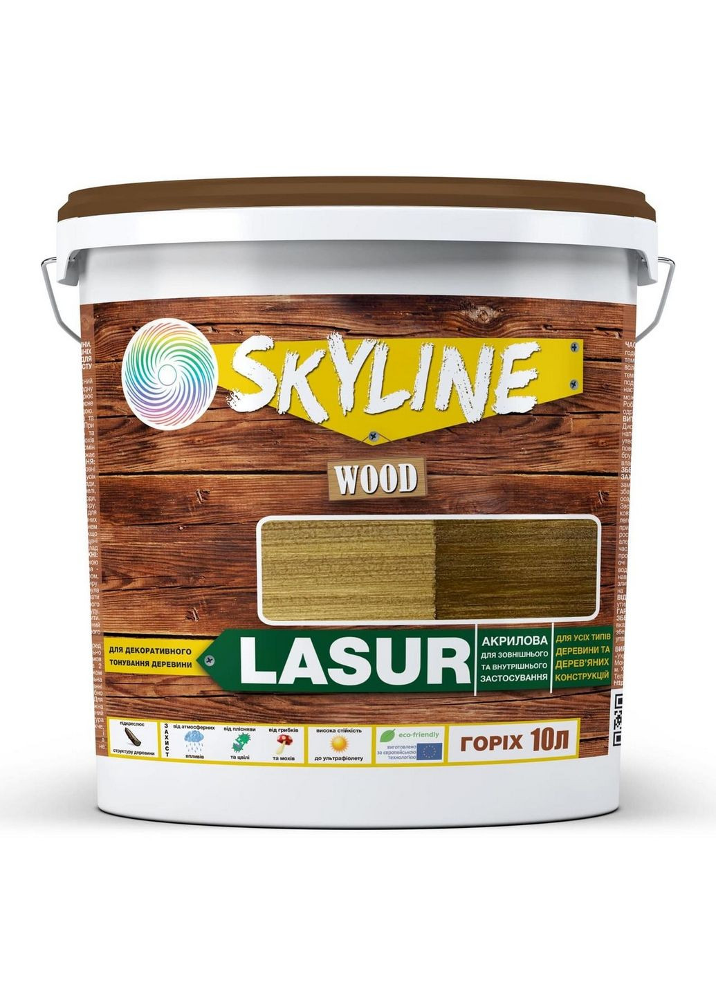Лазурна декоративно-захисна для обробки дерева LASUR Wood Горіх 10л SkyLine (283327317)