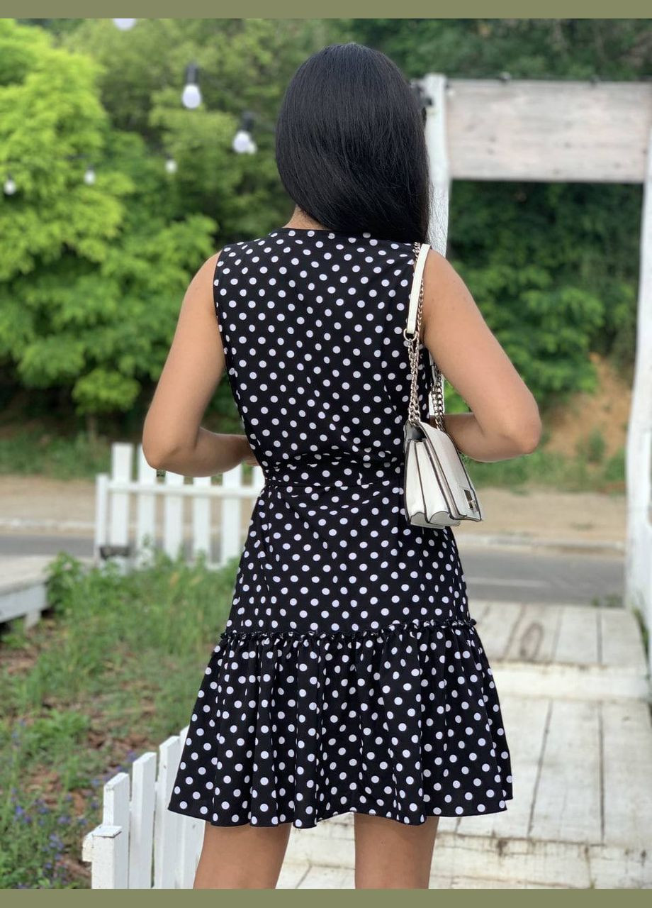 Черное легкое платье мини в горох черного цвета 32400 клеш Fashion в горошек