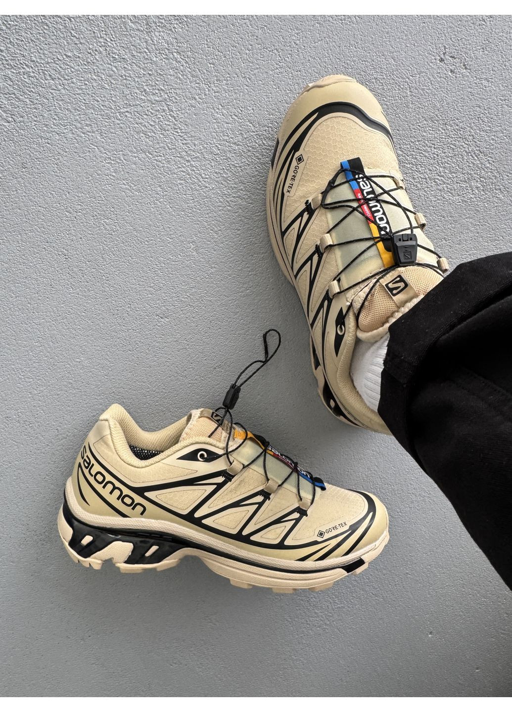 Бежевые демисезонные кроссовки мужские salomon xt-6 gore-tex beige black | саломон хт-6 бежевые No Brand