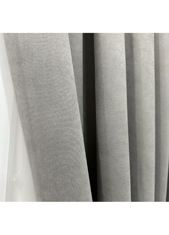 Комплект штор світло сірого кольору мікровелюр "Luxury Touch" (2 шт. по 1.5x2.7 м)- готові на тасьмі. Розкіш та затишок! No Brand (366561113)