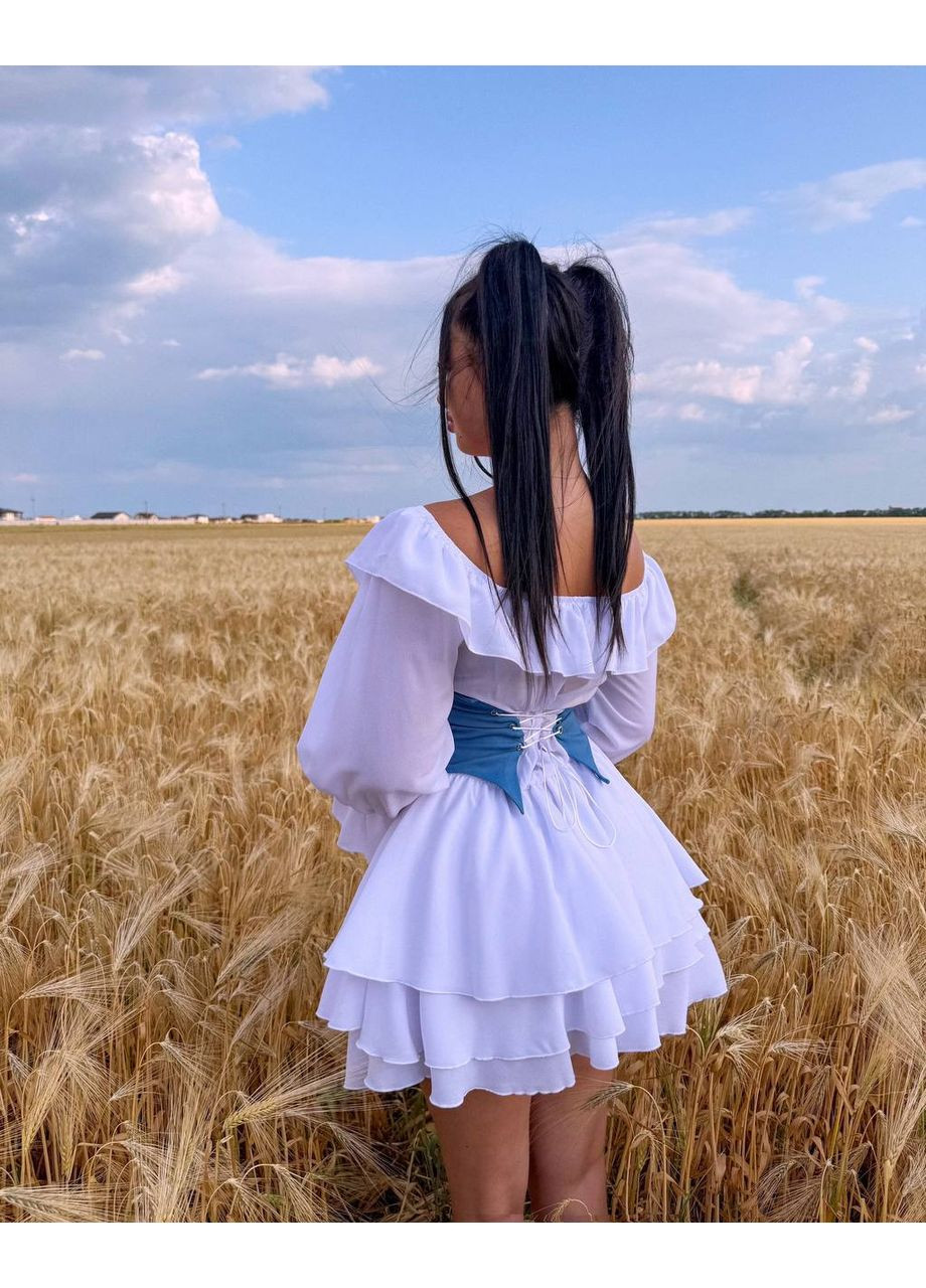 Белое повседневный корсетное женское платье с корсетом Україна однотонное