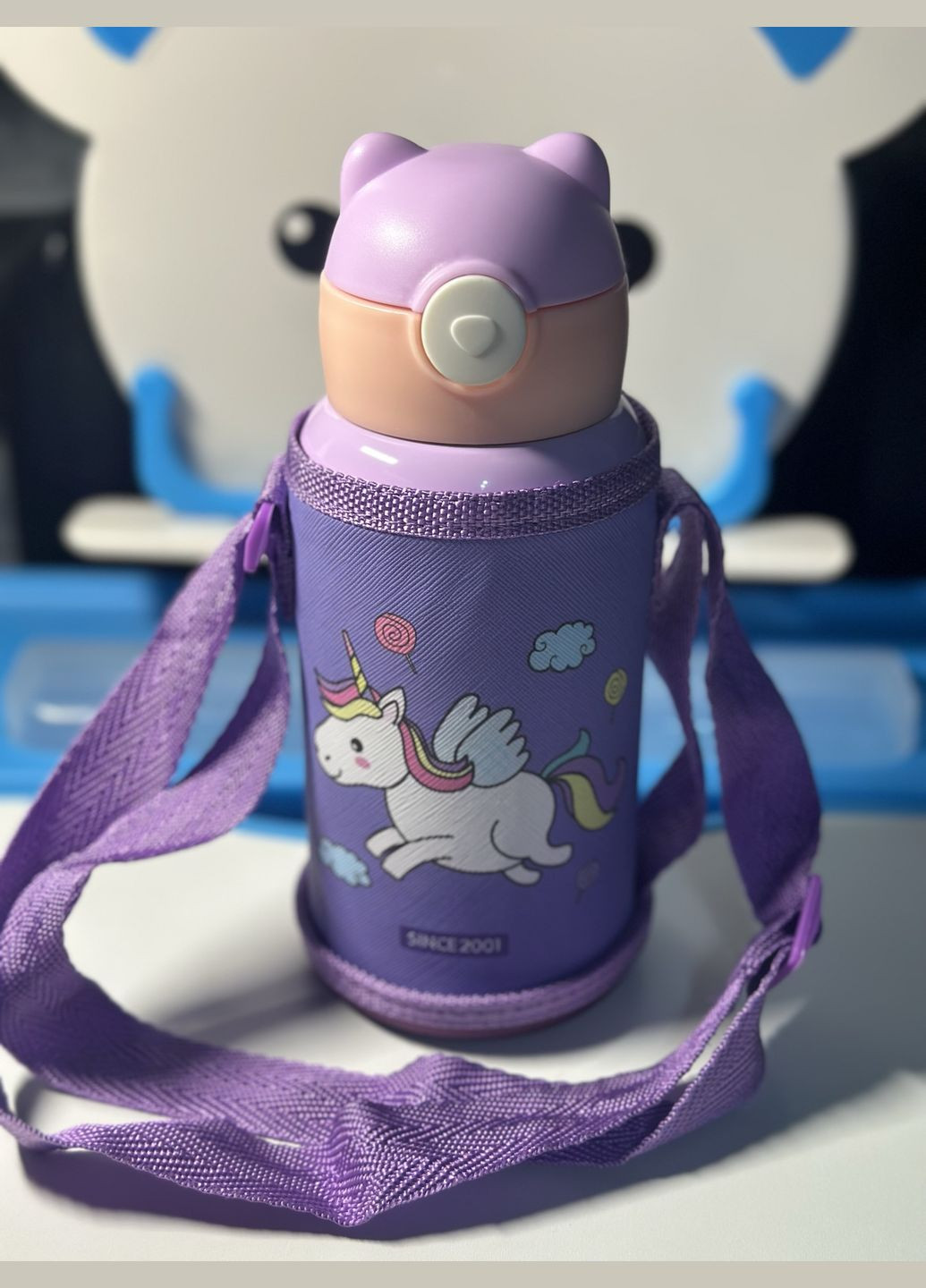 Термос детский с трубочкой Единорог 550 мл фиолетовый No Brand Єдиноріг (302891907)