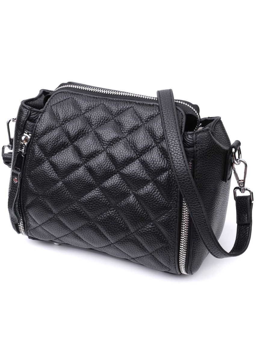 Трендовая сумка для женщин в ромбы из натуральной кожи черная 22667 Vintage (329196906)