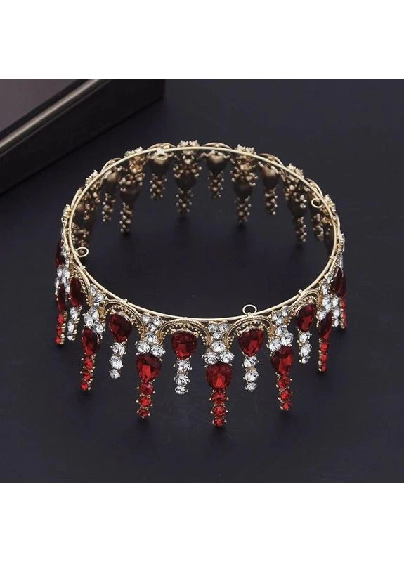 Корона с красными камнями Swarovski Золото 13х7 см Золотая корона на торт Диадема с красными стразами No Brand (369162970)