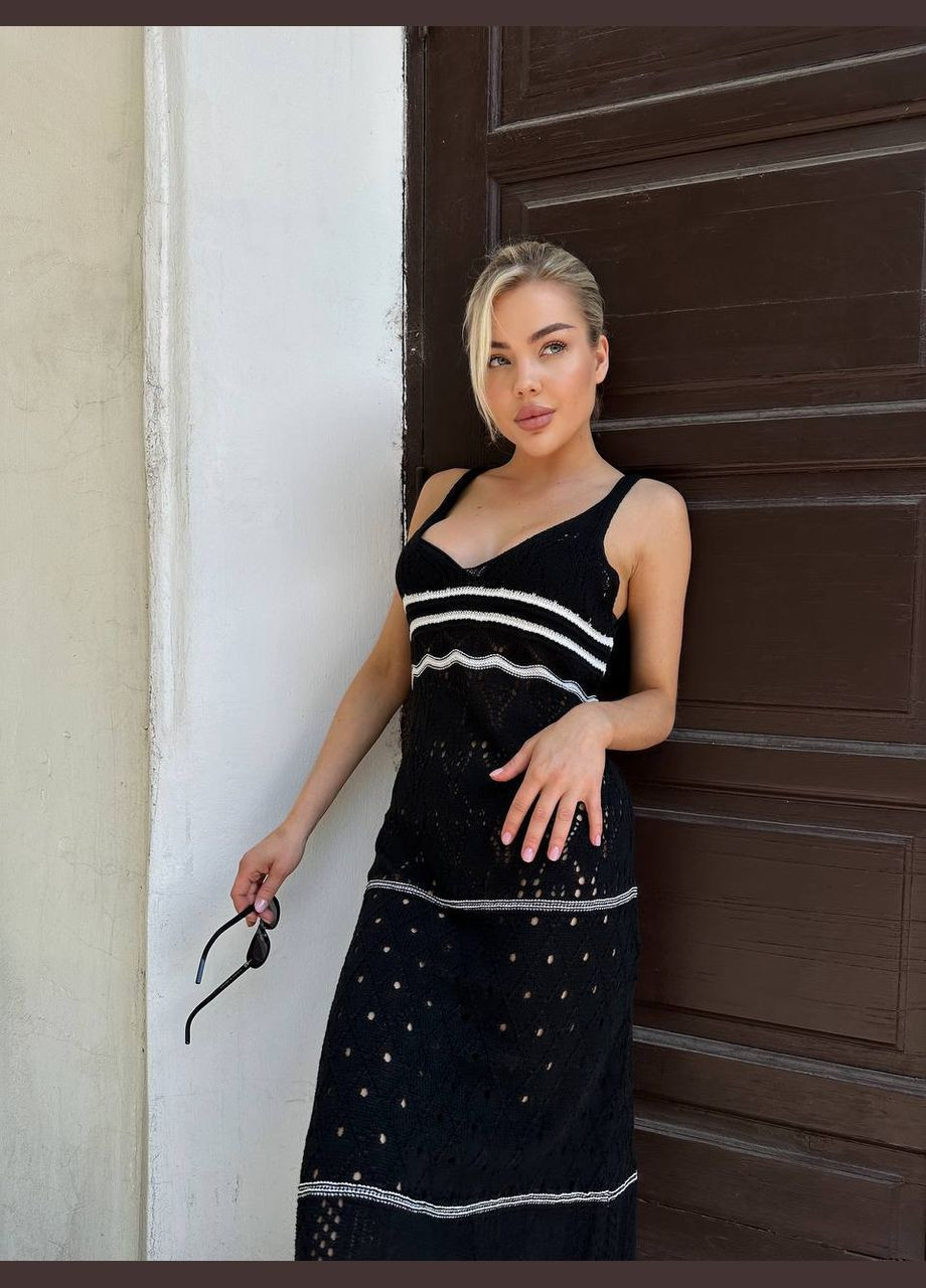 Черное повседневный, пляжное женское черное платье No Brand в полоску