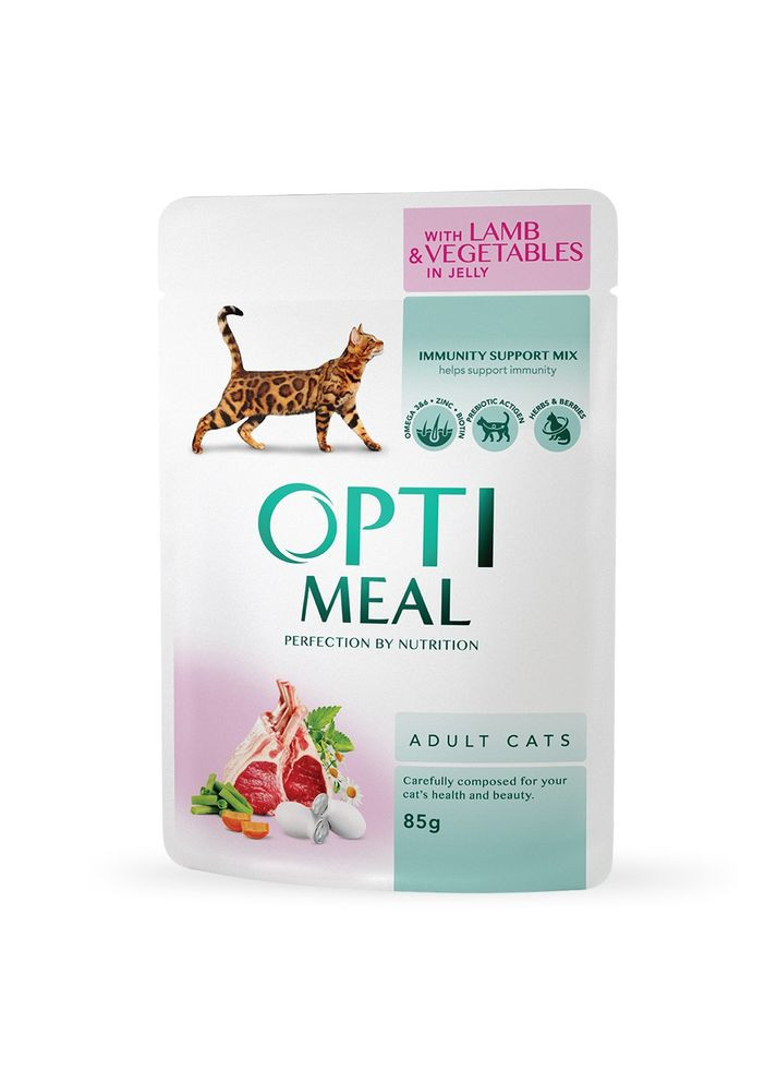 Влажный корм для котов Adult с ягненком и овощами в желе 85 г B2711202 Optimeal (336004108)