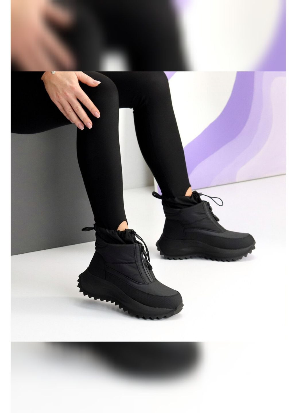 Жіночі чорні термодутики зимові водонепроникні на хутрі для снігу та морозної погоди MD Дутики (369487215)