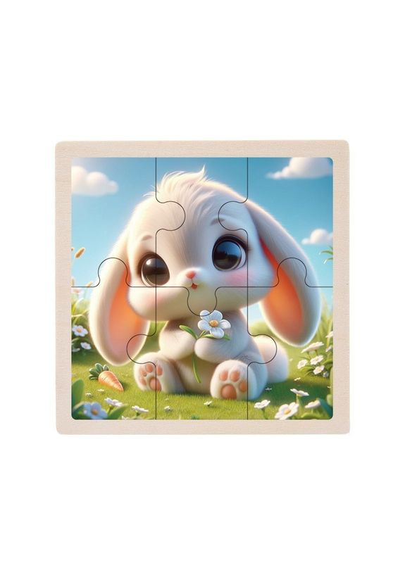 Дитячий дерев'яний пазл-вкладиш "Зайченя" MD 1509-23, 6 елементів 9,8 х 9,8 х 0,4 см Bambi (329887581)