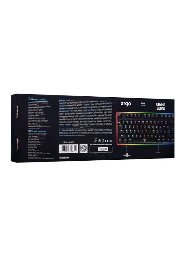 Клавіатура KB-955 Blue Switch RGB USB Black (KB-955) Ergo (277361337)