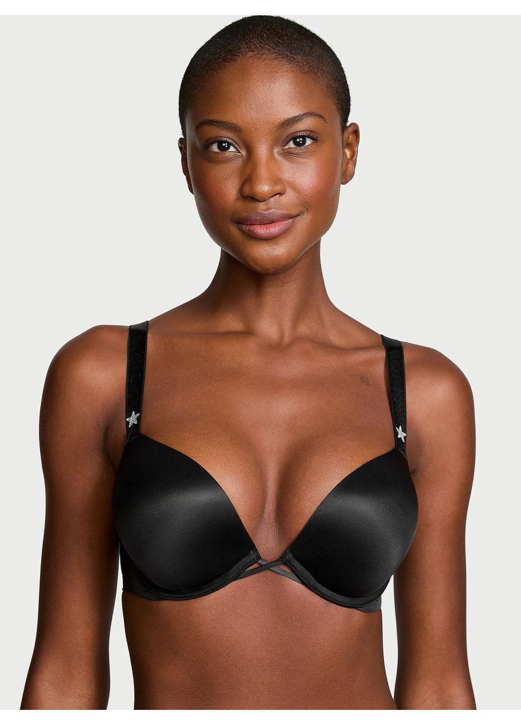 Чорний комплект жіночої білизни very sexy starstruck shine black (ліф 36c + трусики-стрінги m) Victoria's Secret