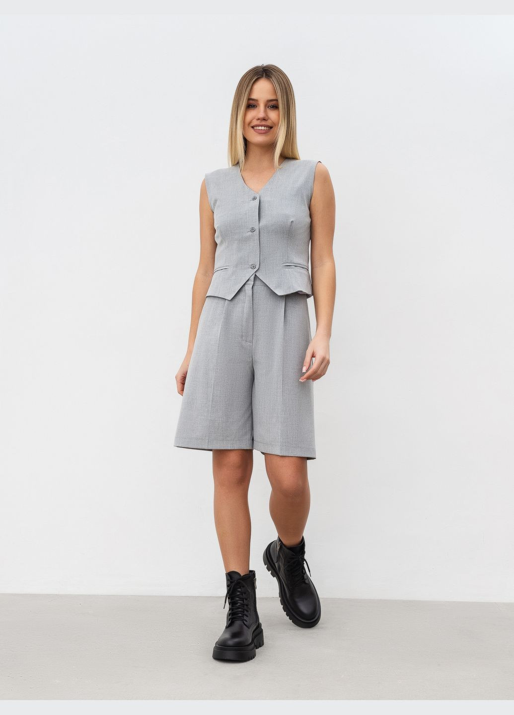 Шорты-бермуды "" с высокой посадкой, Серый, L 17675 Romashka Барнет (308796593)