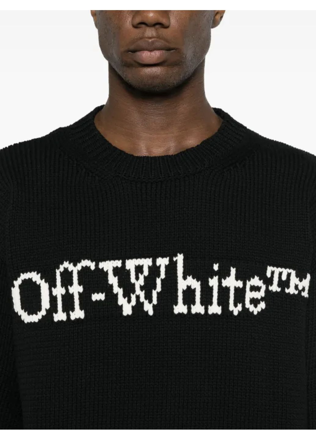 Чорний зимовий чоловічий джемпер з логотипом off-white intarsia-knit logo jumper чорний джемпер No Brand