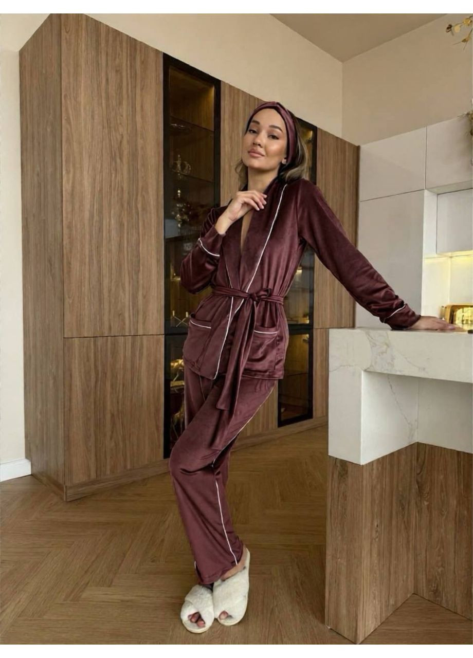 Темно-коричнева всесезон піжама трійка Garna