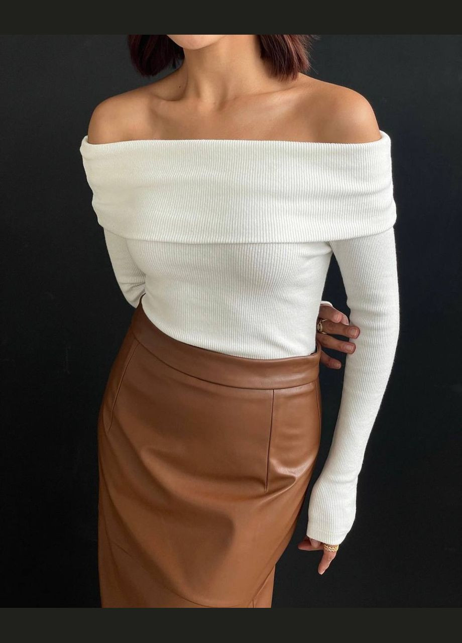 Топ в рубчик с открытыми плечами и длинным рукавом. MonCher (347584623)