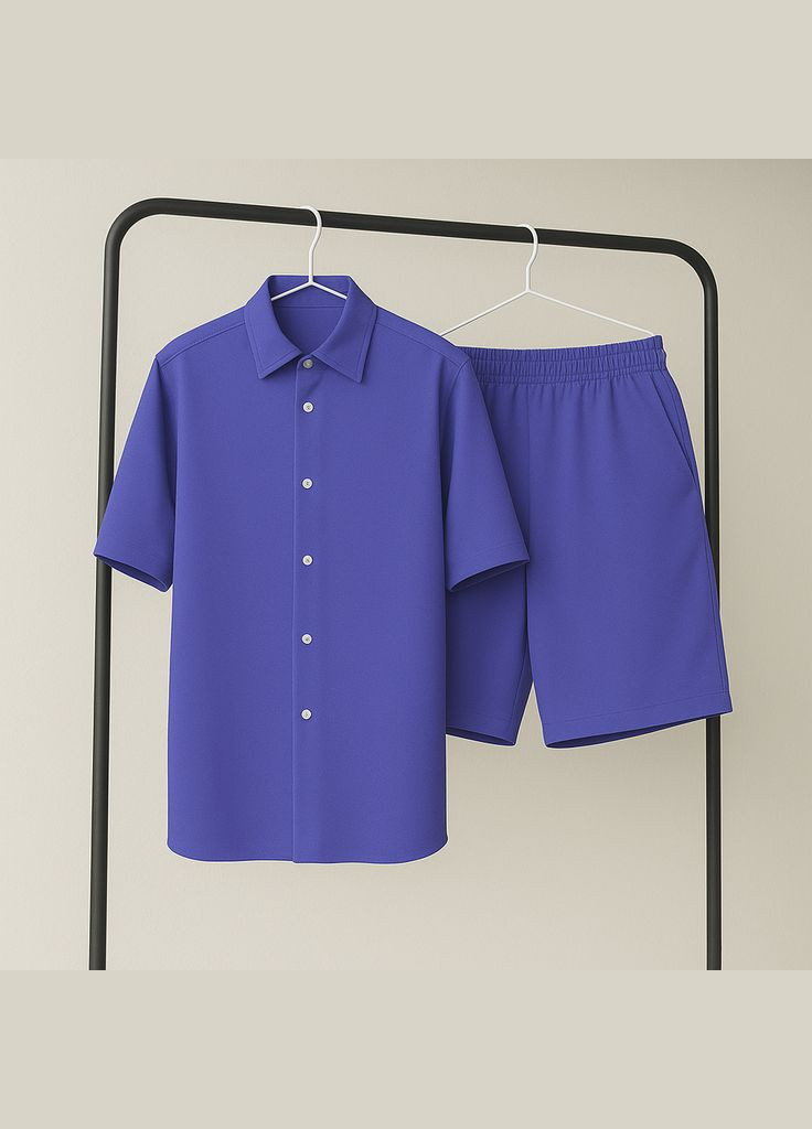 Фіолетовий літній комплект чоловічий літній (шорти+сорочка) з шортами No Brand комплект