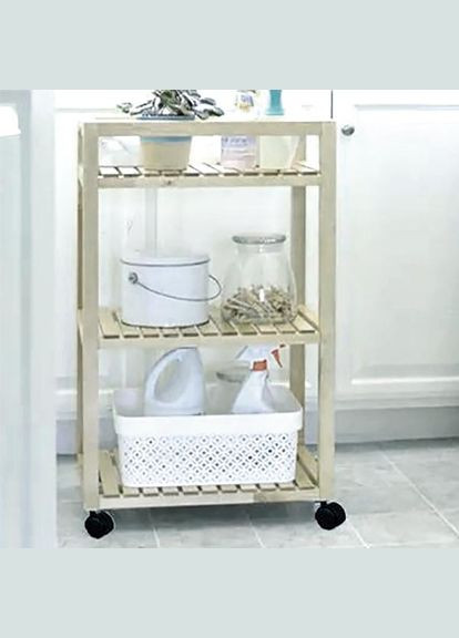 Этажерка из дерева для ванной на колёсиках Андоли бланже (АБТ-002401) No Brand (328210363)