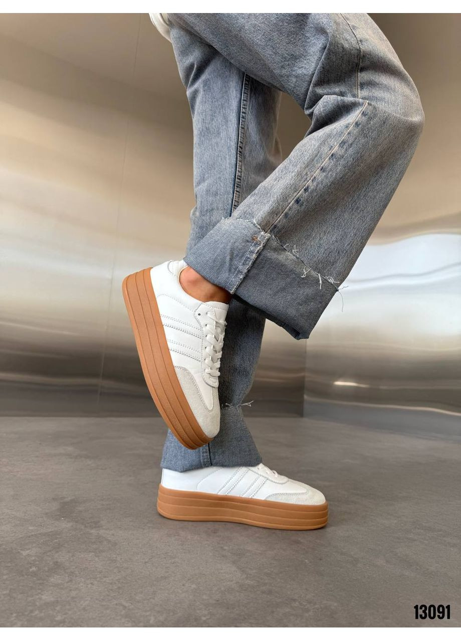 Білі кеди жіночі шкіряні з замшею, комбіновані No Brand