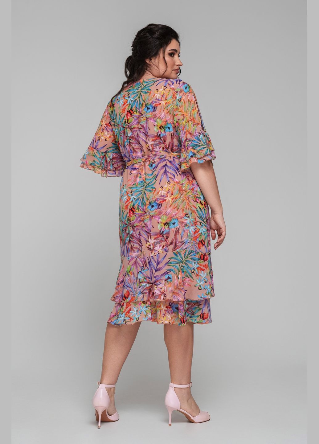 Персиковое повседневный платье прямого силуэта из шифона на эластичной трикотажной подкладке all posa (ap101842p) A'll Posa