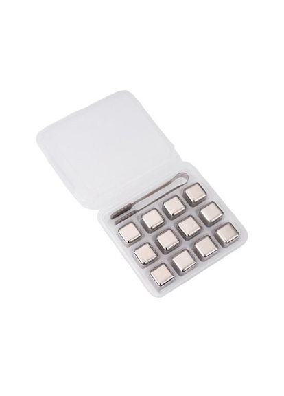 Набір з 12 каменів - металеві кубики льоду для охолодження напоїв + щипці No Brand (316580409)