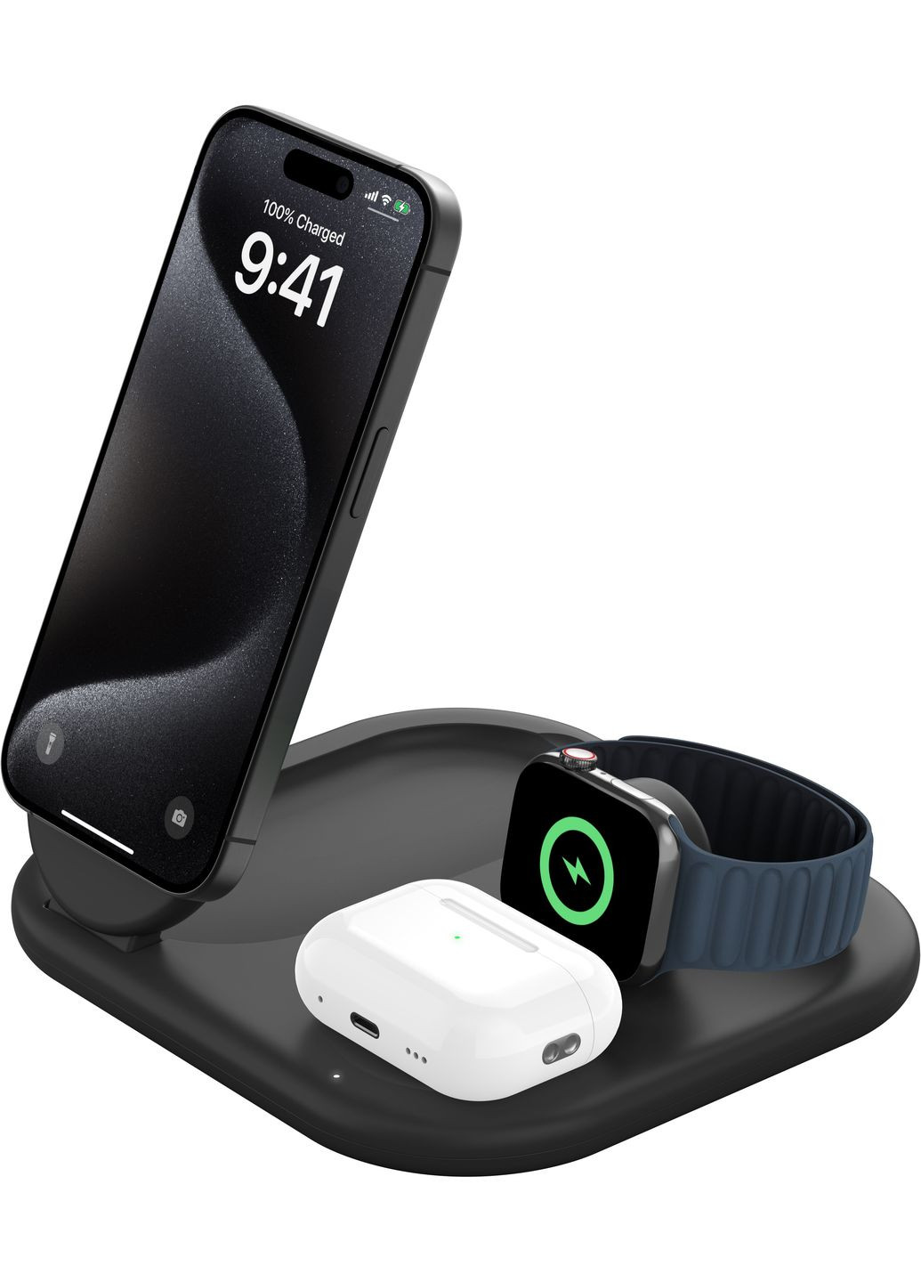 Зарядний пристрій бездротовий 3в1 Magnetic Foldable iPhone/Watch/AirPods, Qi2 15Вт, чорний Belkin (315435732)