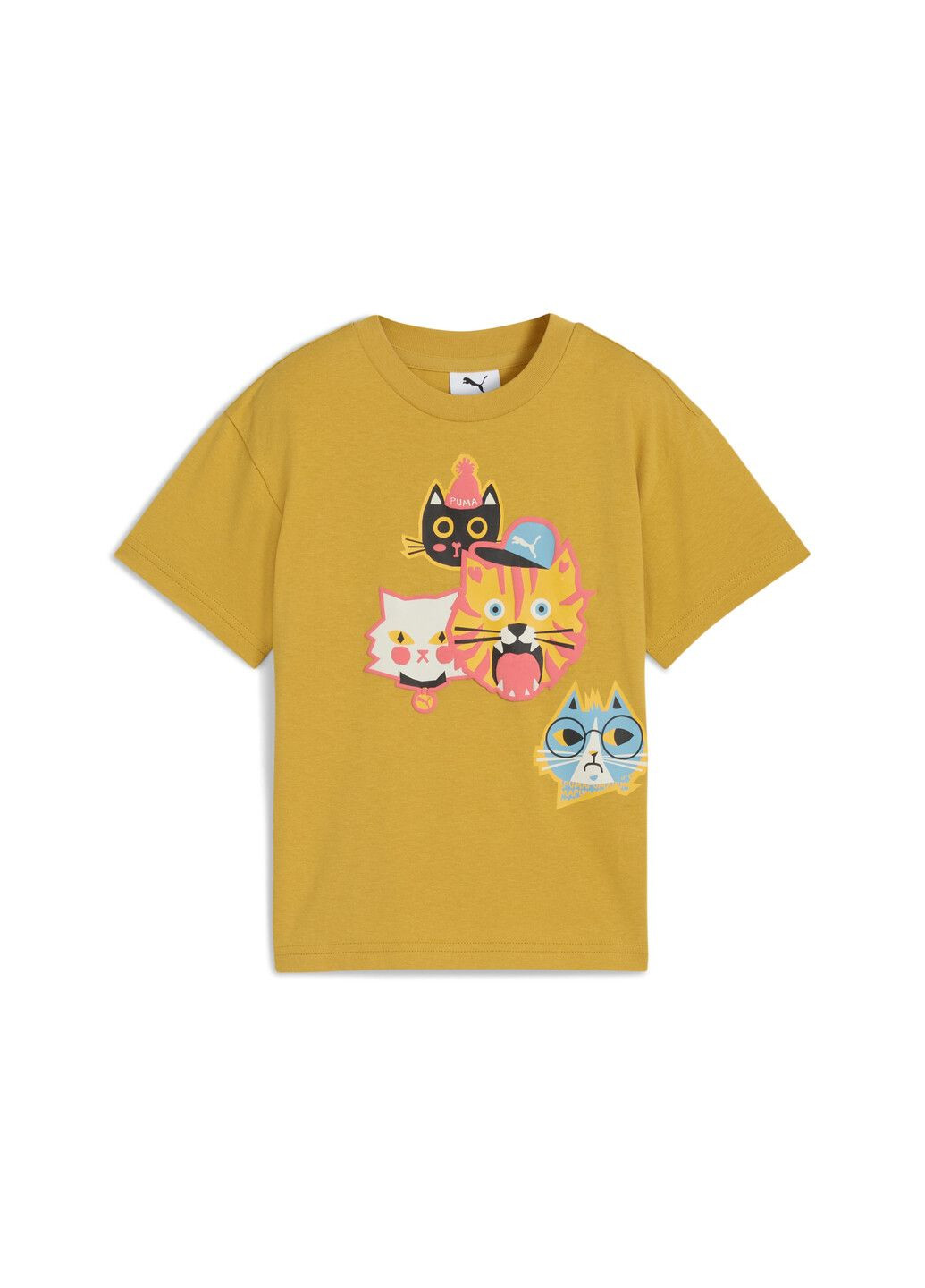 Жовта демісезонна дитяча футболка moody cat graphic tee ii kids Puma