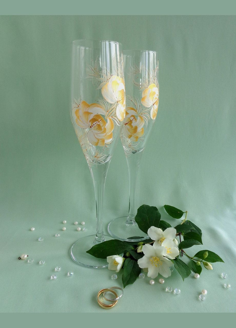 Свадебные Бокалы с оригинальной ручной росписью "Золотой пион" No Brand (349842323)
