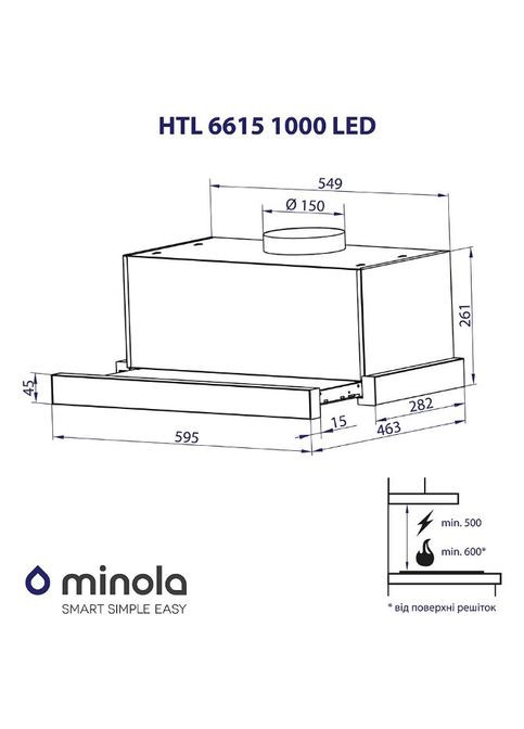 Витяжка HTL 6615 IV 1000 LED телескопічна MINOLA (371996755)