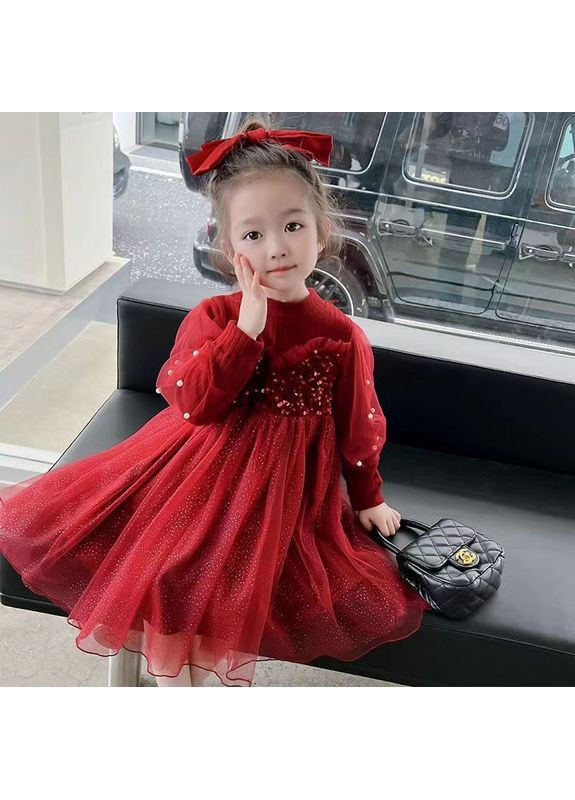 Красное красивое платье праздничное с рукавами No Brand (373196447)