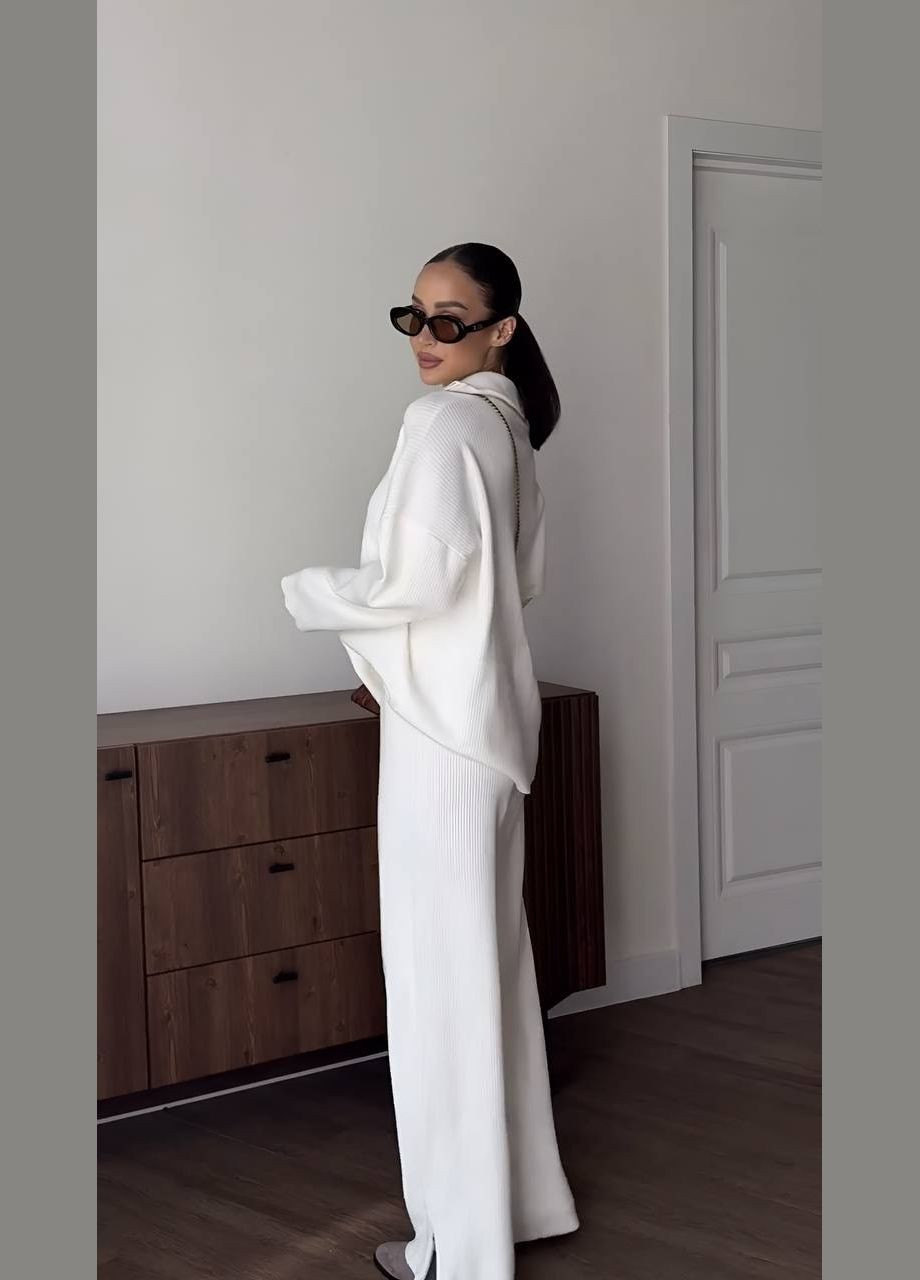 Красивий однотонний молочний костюм двійка з турецького рубчика, демісезонний костюм 2-ка з приємної до тіла якісної тканини. No Brand 715 (304253164)